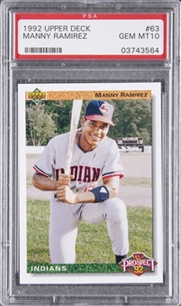 1992 Upper Deck #63 Manny Ramirez Rookie Card - PSA GEM MT 10 